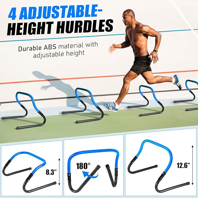 Agility Ladder, Soccer Speed Training Equipment, Football Practise Set with 20ft Ladder, 12 Cones, 4 Adjustable Hurdles, Jump Rope, Parachute, for Basketball, Football, Kids, Youth, Adults