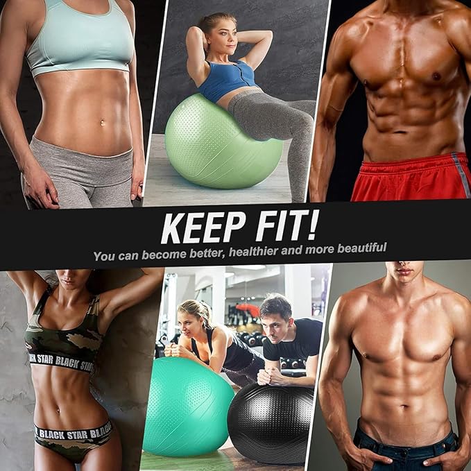 Gruper Yoga Ball, 18-30 Inch Extra Thick Exercise Ball for Workout Fitness Balance, Anti Burst Chair for Home and Office Desk, Includes Hand Pump & Workout Guide Access