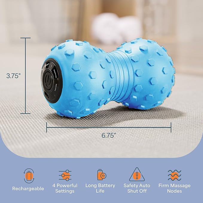 Lifepro 4-Speed Vibrating Massage Ball - Peanut Massager and Vibrating Foam Roller for Fitness, Mobility, and Relaxation - Compact and Portable Design