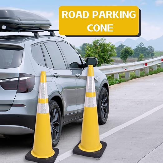 BESEA 6Pack 36” inch Traffic Cones Yellow Road Parking Cones Construction Safety Cone Structurally Stable for Traffic Control(Yellow Color)