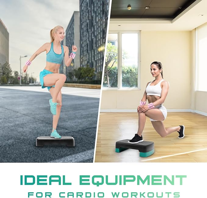 Yes4All 18.9" Aerobic Exercise Step Platform with 2 Risers, Adjustable Height Workout Stepper 3" 5.1" for Home Gym