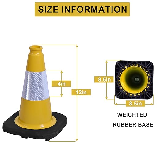 OrangeStar 6-Pack 12" Traffic Cones, Weighted Safety Cones with Reflective Collar for Driving Practice, Sports Training, Parking Lots & Construction, Indoor & Outdoor Use, Yellow