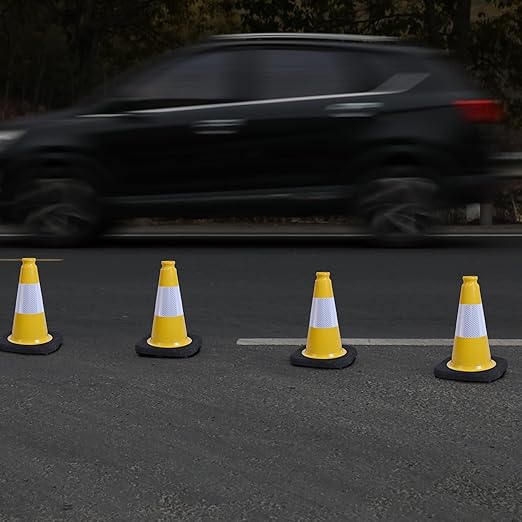 OrangeStar 6-Pack 12" Traffic Cones, Weighted Safety Cones with Reflective Collar for Driving Practice, Sports Training, Parking Lots & Construction, Indoor & Outdoor Use, Yellow