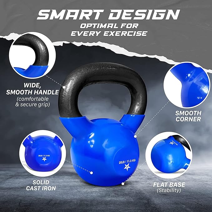Yes4All Kettlebell, 5-100 LB Vinyl Coated Cast Iron Strength Training Kettlebells for Home Gym Exercises, Fitness, Full Body Workout Equipment, Push Ups, and Grip Strength