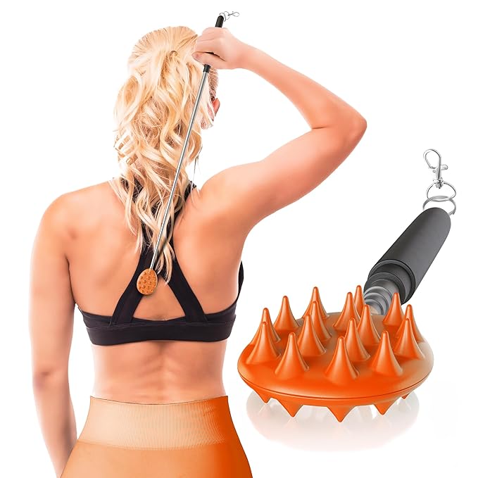 Cactus Scratcher Extendable Keychain Back Scratcher - 16" Long Stick Double Sided Retractable Scratching Tool for Hand, Neck, Head, and Body - Universal Gift for Family, Pets, and Friends, Orange