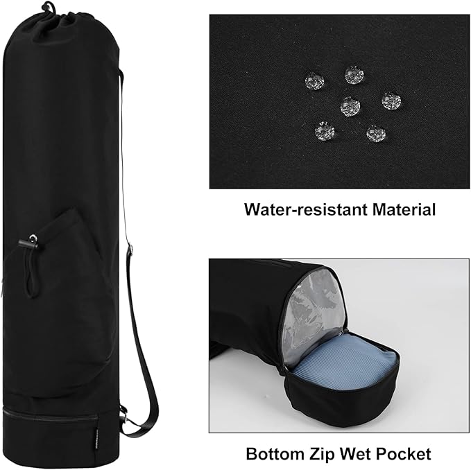 sportsnew Yoga Mat Bag with Water Bottle Pocket and Bottom Wet Pocket, Exercise Yoga Mat Carrier Multi-Functional Storage Bag, Patent pending