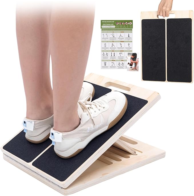 Slant Board for Calf Stretching, 5 Angle Portable Adjustable Calf Wooden Stretch Board with Training Poster, 300lb Weight Capacity for Ankle Heel Feet Leg Knees Physical Therapy Equipment