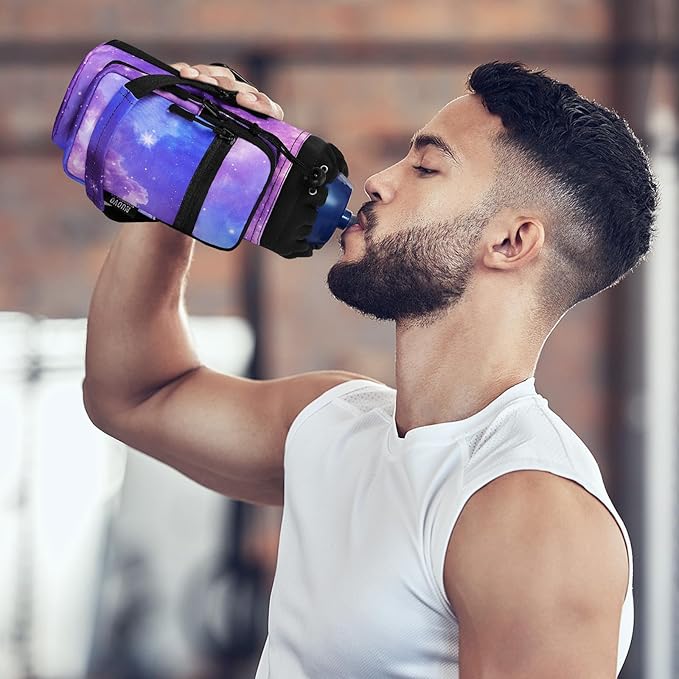 Nuovoware Water Bottle Carrier, 40oz Bottle Carrier Sports Insulated Water Bottle Holder with Adjustable Shoulder Strap, 2 Pockets Flask Sling Bag Drawstring Pouch for Climbing Hiking Walking