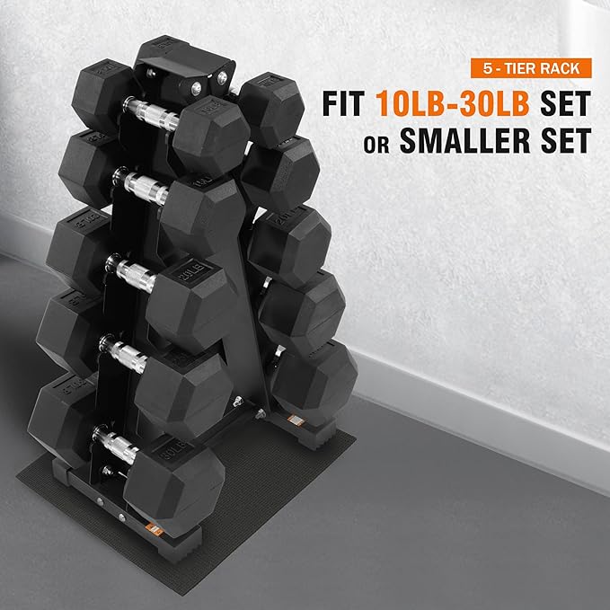 Fitvids Fitvids Rubber Coated Hex Dumbbell Weight Set and Storage Rack, 100LB Set or 150LB Set, 5-20 lbs Pairs or 5-25 lbs Pairs