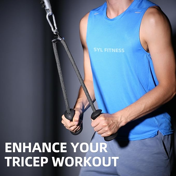 Tricep Rope 27 & 36 inches 2 Colors Fitness Attachment Cable Machine Pulldown Heavy Duty Coated Nylon Rope with Solid Rubber Ends
