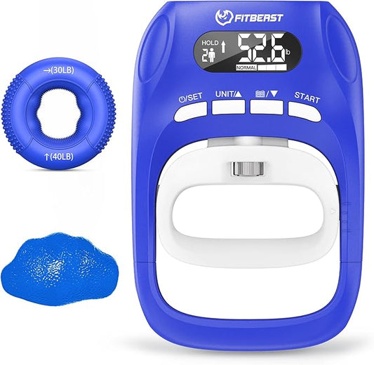 FitBeast Grip Strength Tester Set with Hand Strengthening Tools – Track Progress, Build Strength & Support Hand Recovery (3-in-1 Kit)