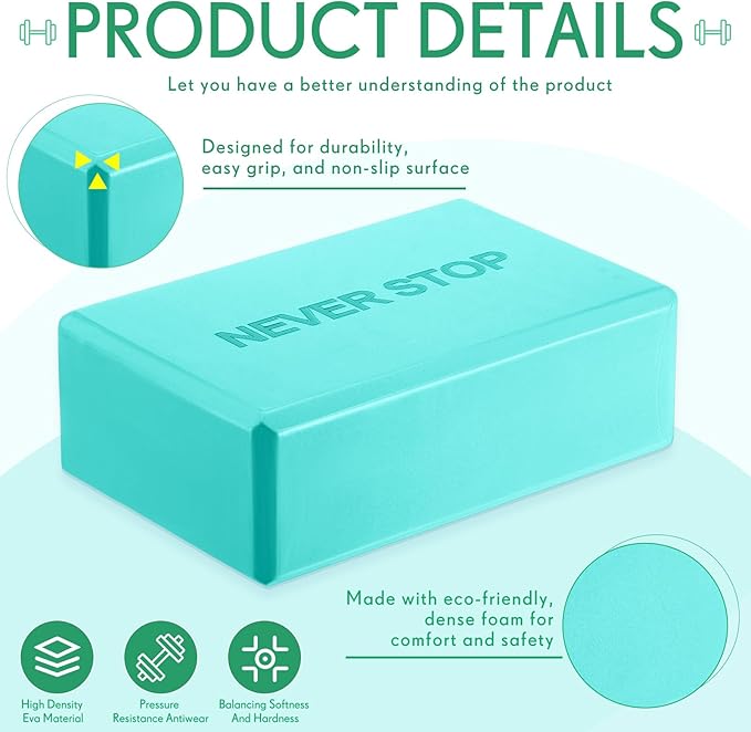 4 Pack Yoga Blocks Non Slip Pilates Brick Foam Blocks Pilates Dance Gymnastics Workout Fitness Props Tool for Stretching Meditation and Exercise