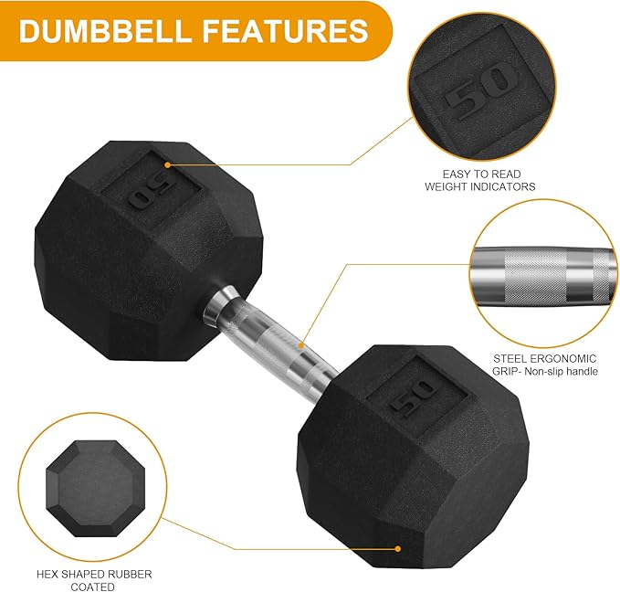 Premium Rubber Coated Hex Dumbbell Weight Set,Multiple Sizes Exercise & Fitness Dumbbells,Multiple Packages,210LB/350LB/450LB/550LB for Muscle Toning, Strength Building & Full Body Workout