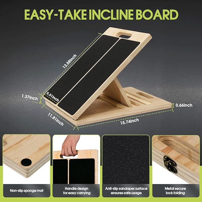 Portable Slant Board for Calf Stretching, 350 Lbs Weight Capacity, Adjustable Wooden Incline Board for Calf Stretcher, Physical Therapy Equipment for Leg, Knees, Heel, Ankle (Black)