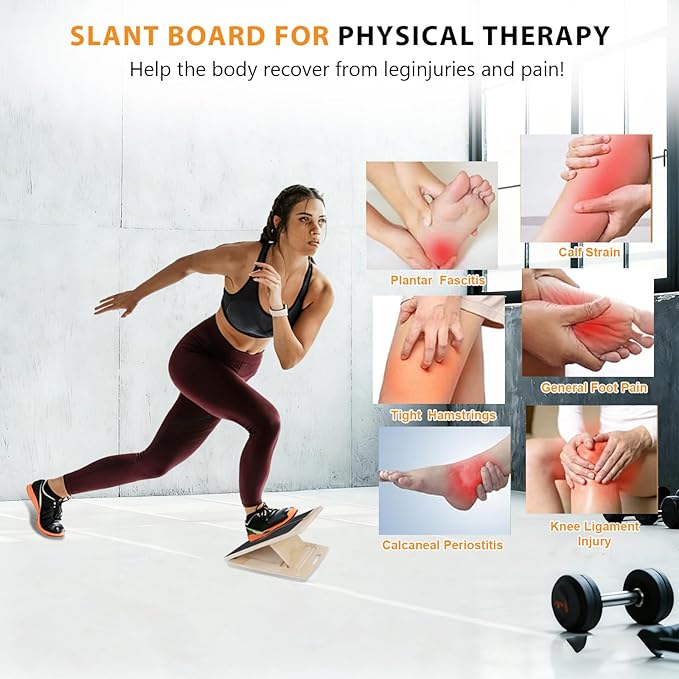 Slant Board for Calf Stretching, Adjustable Wooden Incline Board with Anti-Slip EVA Base, 300LB Capacity Portable Calf Stretcher for Physical Therapy, Squats, Ankle & Heel Support at Home/Gym
