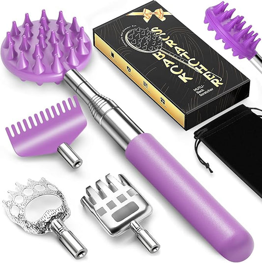 TUKUOS Telescoping Back Scratcher with 4Pcs Detachable Scratching Heads, Back Scratcher for Men/Women,Dual Sides Scratcher/Metal Paw/Rake Scratcher Christmas Gifts Stocking Stuffers for Women Men