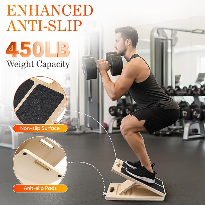 Adjustable Slant Board for Calf Stretching, Wooden Portable Stretcher, Foldable Incline Boards for Calves Ankle Achilles Tendon Knee Heel Muscle Stretch Exercise