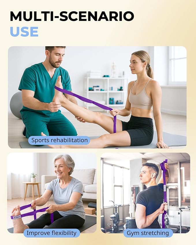 Trideer Stretching Strap Yoga Strap for Physical Therapy, 10 Loops Yoga Straps for Stretching, Non-Elastic Stretch Strap for Pilates, Exercise, Stretch Band for Women & Men