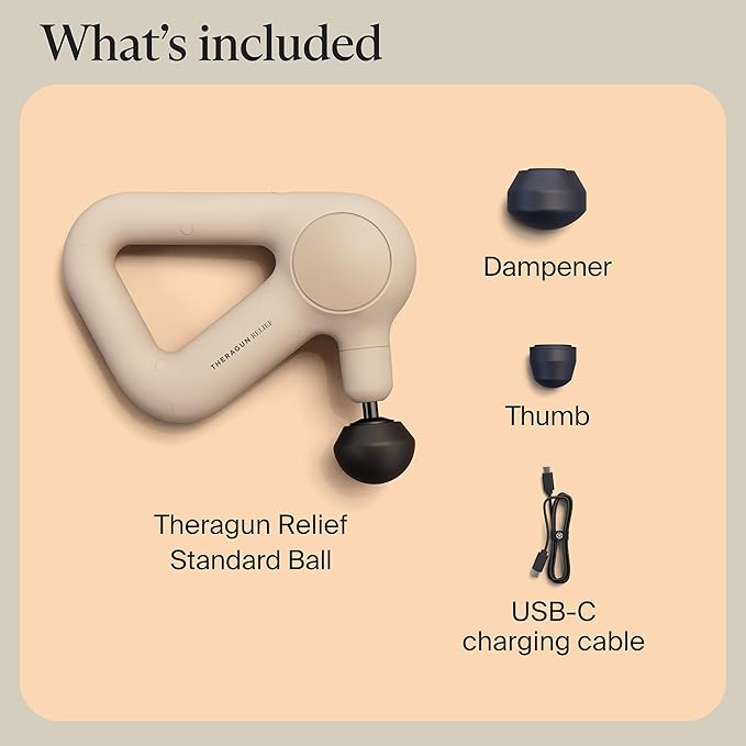 TheraGun Relief by Therabody - Easy-to-Use, Comfortable & Light Handheld Percussion Massage Gun for Everyday Pain Relief Massage Therapy in Neck, Back, Leg, Shoulder and Body (Sand)