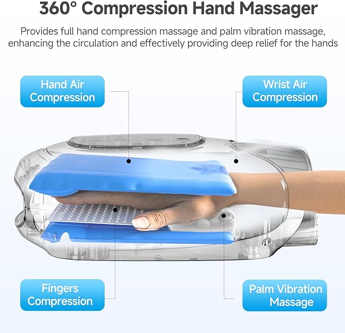 Hand Massager with Heat and Compression, Hand Massage with 2 Vibration 6 Modes 6 Intensities, Electric Hand Massager for Arthritis and Carpal Tunnel Relief, Christmas Gifts for Women Men, White