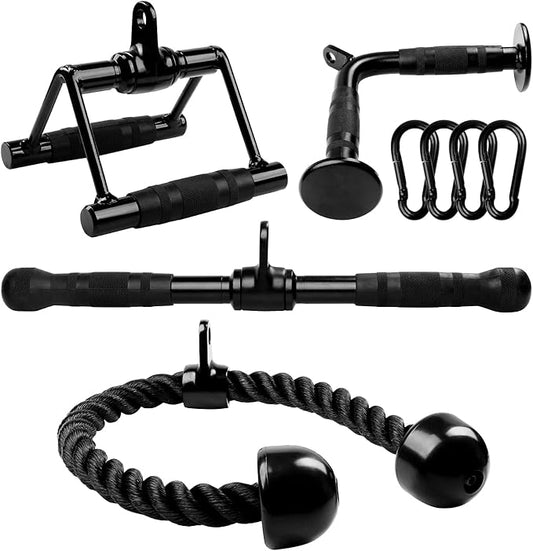 Yes4All Cable Machine Attachment, Row Handles, Tricep Rope, Straight Bar, V Bar, LAT Pulldown Accessories Load 880 LB for Home Gym