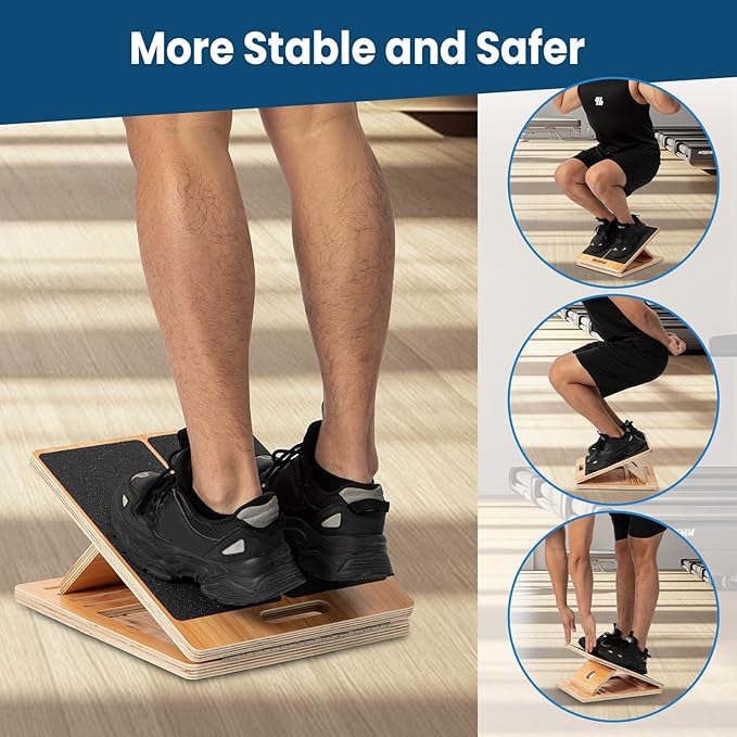 StrongTek 13” Wide Portable Wooden Slant Board, 5-Level Incline (15°-35°), Lower Grip Handle, Beginner & Rehab Friendly, Non-Slip Surface for Calf Stretching, Squats, Physical Therapy