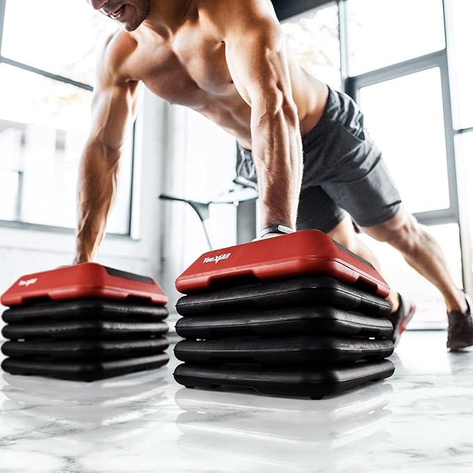 Yes4All 16"x16" Adjustable High Step Aerobic Platform with 4 Risers, Height-Adjustable 4"-6''-8''-10''-12" Step Aerobics Platform for Home Gym Exercise Fitness Workout