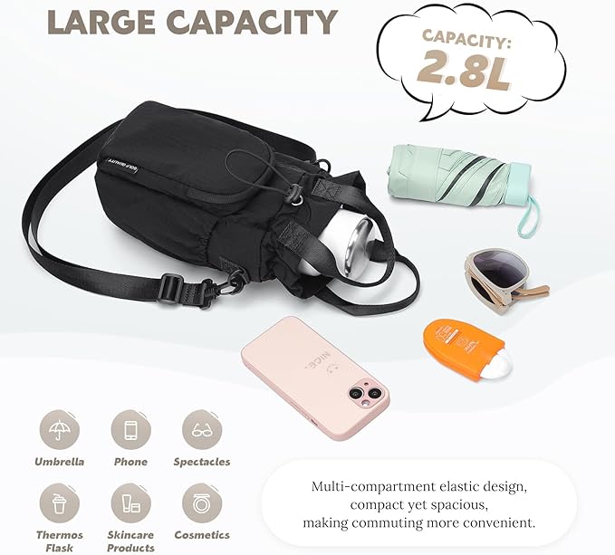 Large Water Bottle Bag for 32/40/42//64oz Water Bottle,Casual Drawstring Crossbody Water Cup Bag