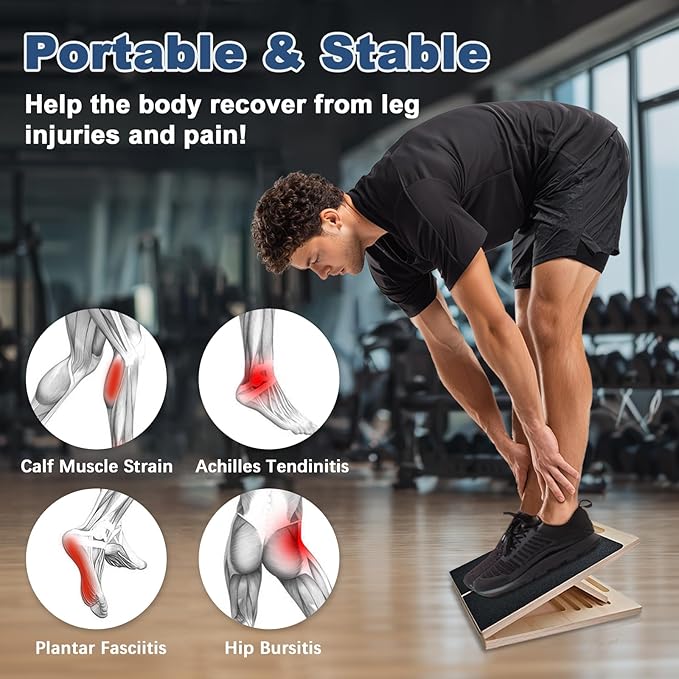 Adjustable Foot Incline Wooden Slant Board For Calf Stretching,440lb Capacity, Balance Velour Stretcher Ankle Stretch Knee Leg Boards Squats Wedge Exercise Pilates Fitness Portable Equipment