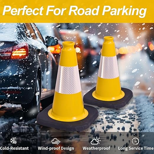 BESEA 6Pack 12 Inch Yellow Traffic Cones with 4 Inch Reflective Collar, Heavy Duty PVC Safety Cones with 8.5 x 8.5 Inch Base for Parking, Driving Practice, Sports Training, and Construction