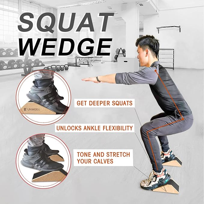 UNMERA Squat Wedge Block 2PCS Non Slip Professional Ramp, Platform for Heel Elevated Squats and Calf Raises