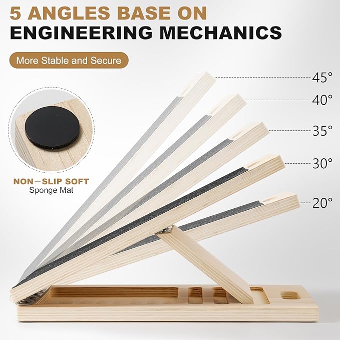 Slant Board for Calf Stretching,Calf Stretcher Adjustable Portable Wooden Foldable,5-Level Incline,2 Resistance Bands,300lb Weight Capacity,for Calf,Achilles,Ankle,Squats,Physical Therapy Exercise