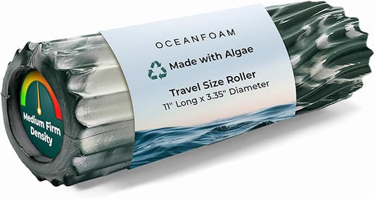 Oceanfoam Ripple Travel Foam Roller (11" x 3.35") Firm Mini Foam Roller for Physical Therapy, Deep Tissue Massage, Back Pain - High Density, Ergonomic Wave Textured - Yoga, Exercise (Hunter Marbled)