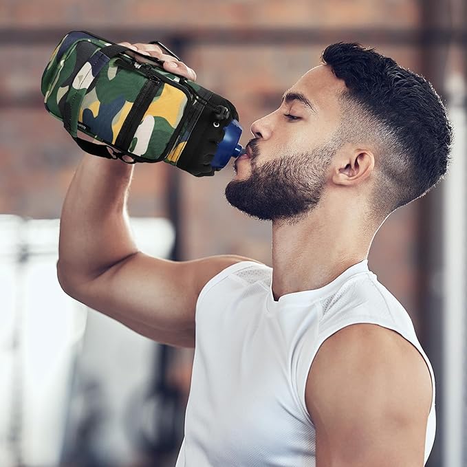 Nuovoware Water Bottle Carrier, 40oz Bottle Carrier Sports Insulated Water Bottle Holder with Adjustable Shoulder Strap, 2 Pockets Flask Sling Bag Drawstring Pouch for Climbing Hiking Walking