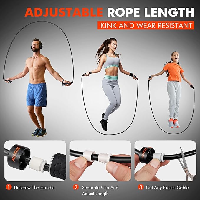 Jump Rope, Weighted Jump Rope for Men Women, Adjustable 1lb Heavy Skipping Ropes, Suitable for Boxing, Cardio, Home Fitness, Training Muscle, Home Gym Workout Equipment for Full Body Exercise