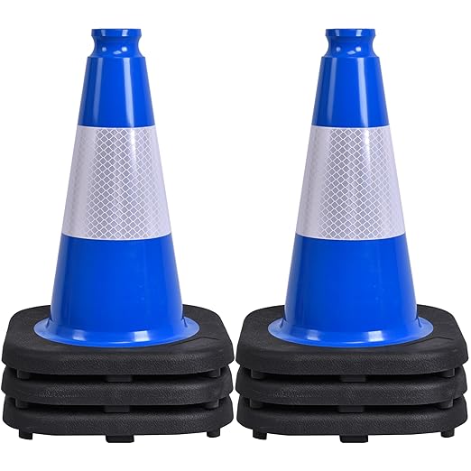 OrangeStar 12" Traffic Cones 6-Pack Blue Safety Cones with Reflective Collars, Heavy Duty Base for Driving Practice, Parking Lots, Construction, Flexible PVC, Indoor & Outdoor Use