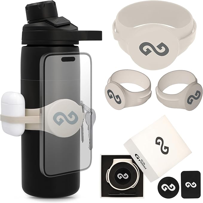 Gymmi Magnetic Water Bottle Phone Holder – One-Piece Silicone Strap for Gym | Holds Phone, Keys & Earbuds | Fits 12–40 oz Bottles (Cream White)