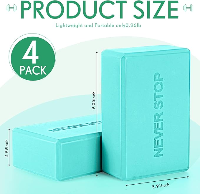 4 Pack Yoga Blocks Non Slip Pilates Brick Foam Blocks Pilates Dance Gymnastics Workout Fitness Props Tool for Stretching Meditation and Exercise