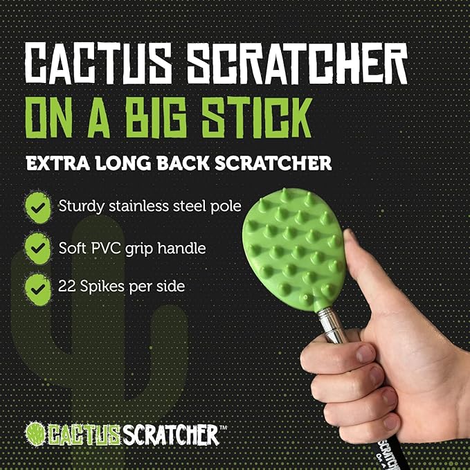Cactus Scratcher Extendable Big Stick Back Scratcher - Extends 29" Long Double Sided Retractable Scratching Tool for Hand, Neck, Head, and Body - Universal Gift for Family, Pets, and Friends, Green