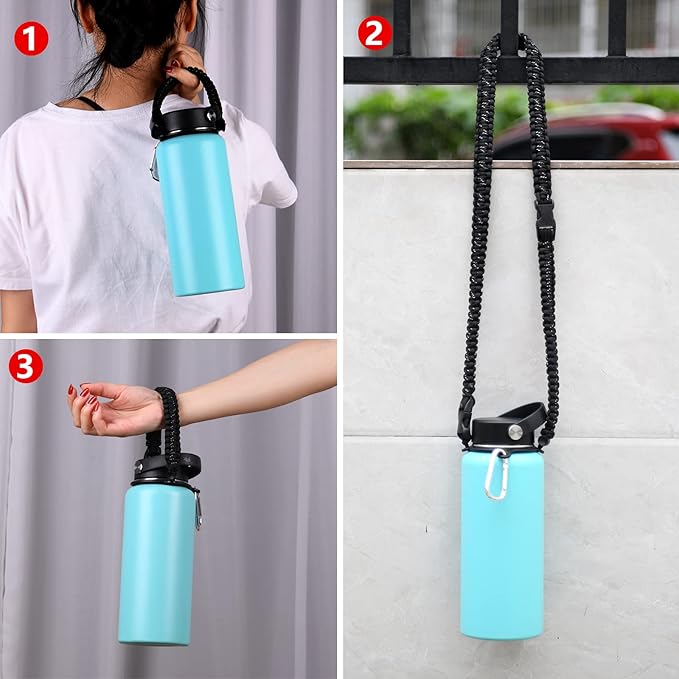 Wongeto Paracord Handle Carrier Holder with Shoulder Strap,Compatible with Hydro Flask Wide Mouth Water Bottles