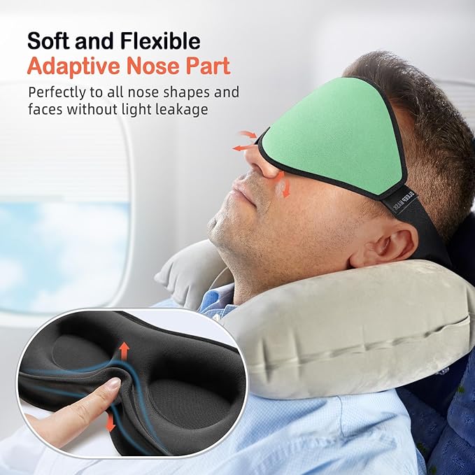 LitBear Sleep Mask for Side Sleeper Women Men, Eye Mask for Sleeping Light Blocking, 3D Contoured Cup Sleeping Mask, Soft Breathable Sleep Eye Mask with Adjustable Strap for Flight, Mint Green