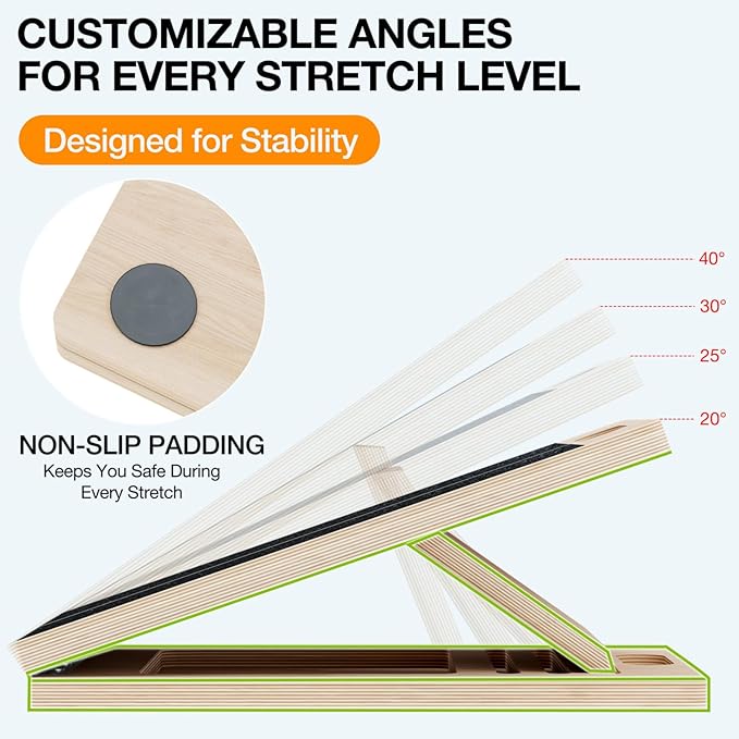 TEMI Slant Board for Calf-Stretching - Wooden Incline Wedge Stretcher for Squats, Foot & Ankle Mobility, Portable Fitness Equipment, Balance Block