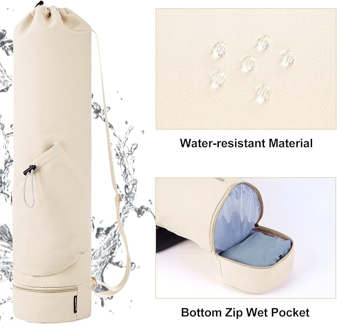 sportsnew Yoga Mat Bag with Water Bottle Pocket and Bottom Wet Pocket, Exercise Yoga Mat Carrier Multi-Functional Storage Bag, Patent pending