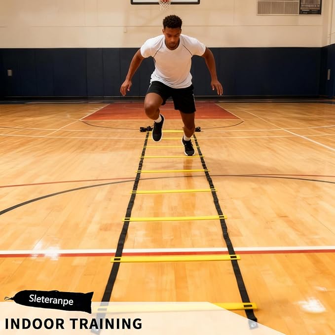 20ft Agility Ladder with Carry Bag & Straps – 12 Adjustable Rungs – Football, Soccer, Basketball Speed Training Equipment – Durable Footwork Drill Ladder for All Athletes (Yellow)