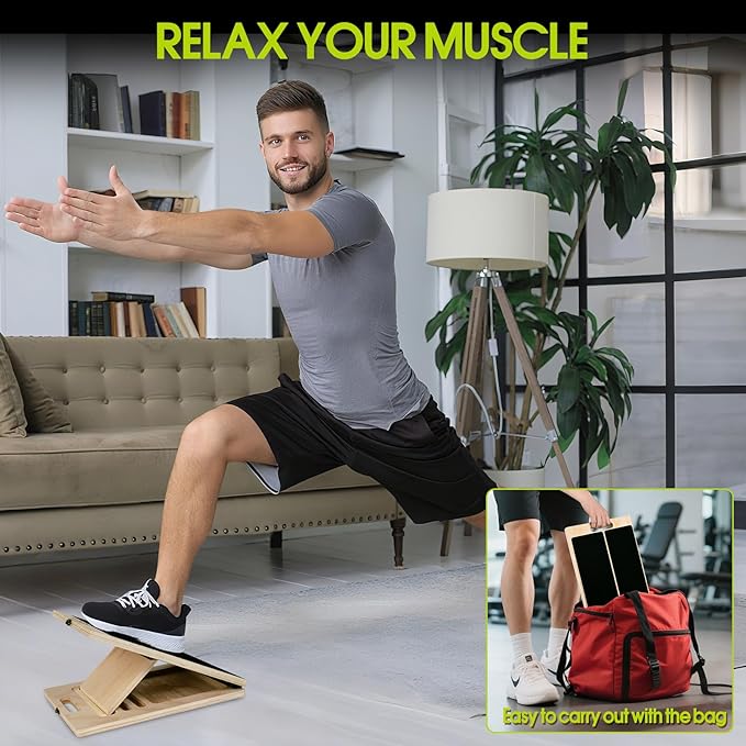 Portable Slant Board for Calf Stretching, 350 Lbs Weight Capacity, Adjustable Wooden Incline Board for Calf Stretcher, Physical Therapy Equipment for Leg, Knees, Heel, Ankle (Black)