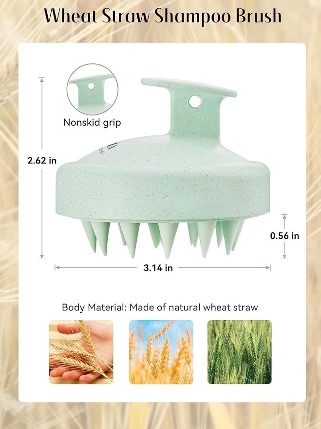 HEETA Scalp Massager Hair Growth, Soft Silicone Scalp Scrubber Shampoo Brush for Exfoliation, Dandruff Removal & Head Massage Stress Relax, Wet & Dry Use for Thick, Thin Hair Care, Wheat Straw Green
