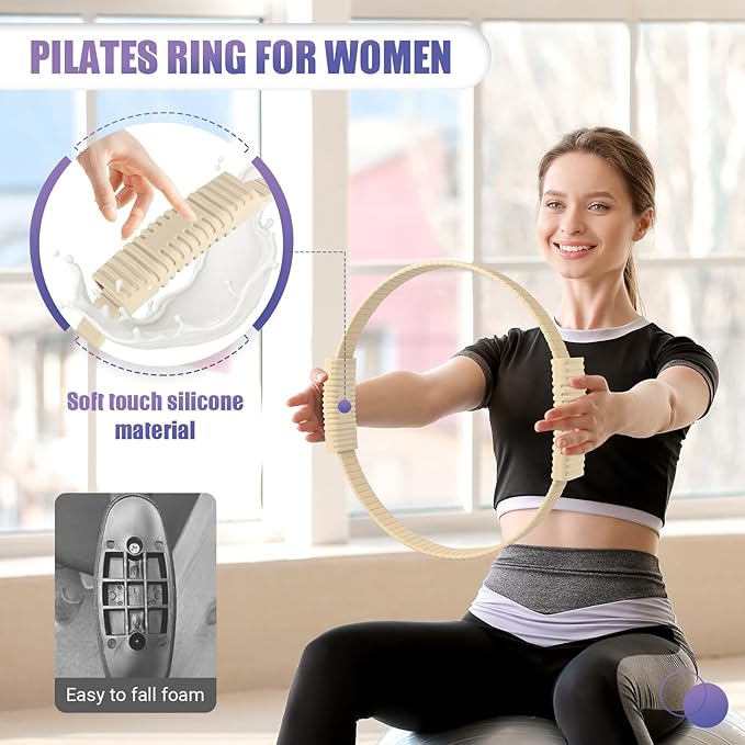 Pilates Ring, 13.5"/12" Silicone Magic Circle with Training Poster & Portable Bag, Pilates Ring Circle for Inner Thigh Workout, Yoga, Lose Weight & Physical Therapy for Women