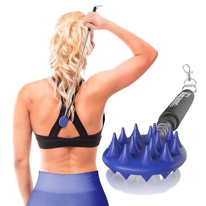 Cactus Scratcher Extendable Keychain Back Scratcher - 16" Long Stick Double Sided Retractable Scratching Tool for Hand, Neck, Head, and Body - Universal Gift for Family, Pets, and Friends, Blue