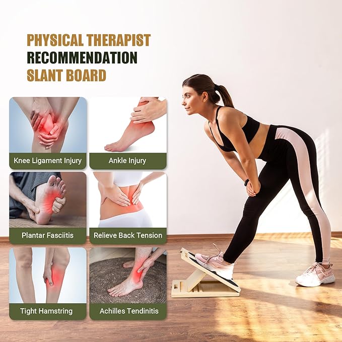 Slant Board for Calf Stretching, Adjustable Portable Wooden Incline Board for Calf Stretcher with Training Poster, 300 Lbs Weight Capacity Calf Stretch Wedge for Leg, Knees, Heel, Ankle & Stretching