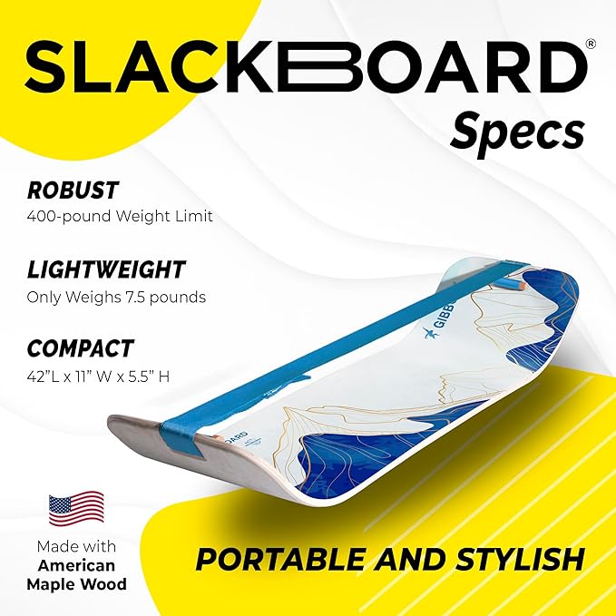 GIBBON SlackBoard - GiBoard Balance Board Kids & Adults - Slackline Balance Trainer - Slack Board Core Workout Equipment Home Gym Training - Standing Desk Exercise - Yoga, Agility, Pilates & More